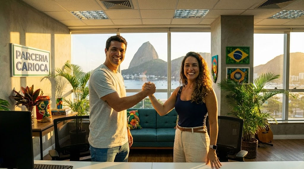 Duas pessoas apertando as mãos, representando uma parceria de sucesso
